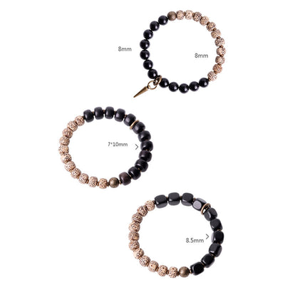 Buddha Stones Tibetan Bodhi Seed Black Obsidian Ebony Wood Copper Peace Bracelet Bracelet BS 13