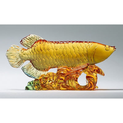 Buddha Stones Handmade Liuli Crystal Koi Fish Art Piece Luck Home Office Decoration Decorations BS 3