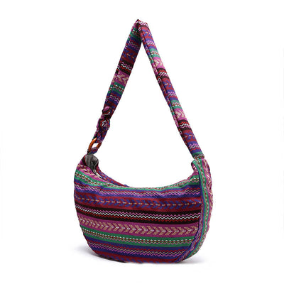 Buddha Stones Cotton Stripes Print Crossbody Bag Shoulder Bag Crossbody Bag&Shoulder Bag BS Red Purple Stripes 44*10*25cm