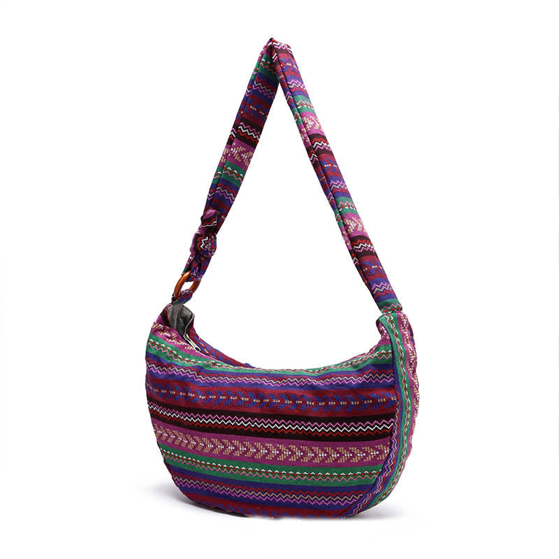 Buddha Stones Cotton Stripes Print Crossbody Bag Shoulder Bag Crossbody Bag&Shoulder Bag BS Red Purple Stripes 44*10*25cm