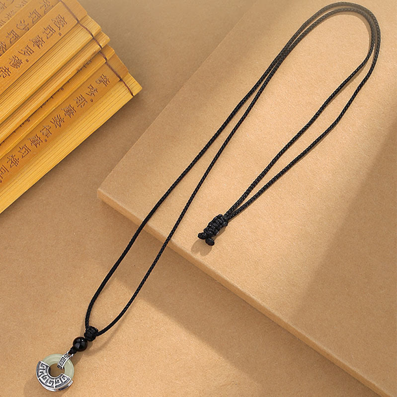Foviel 925 Sterling Silver Natural Hetian Jade Peace Buckle Prosperity Necklace Pendant