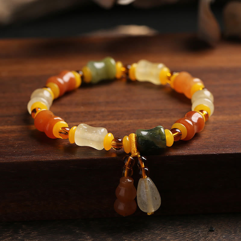 Buddha Stones Natural Golden Silk Jade Gourd Wealth Charm Bracelet Bracelet BS Golden Silk Jade(Ward off evil spirits♥Wealth)