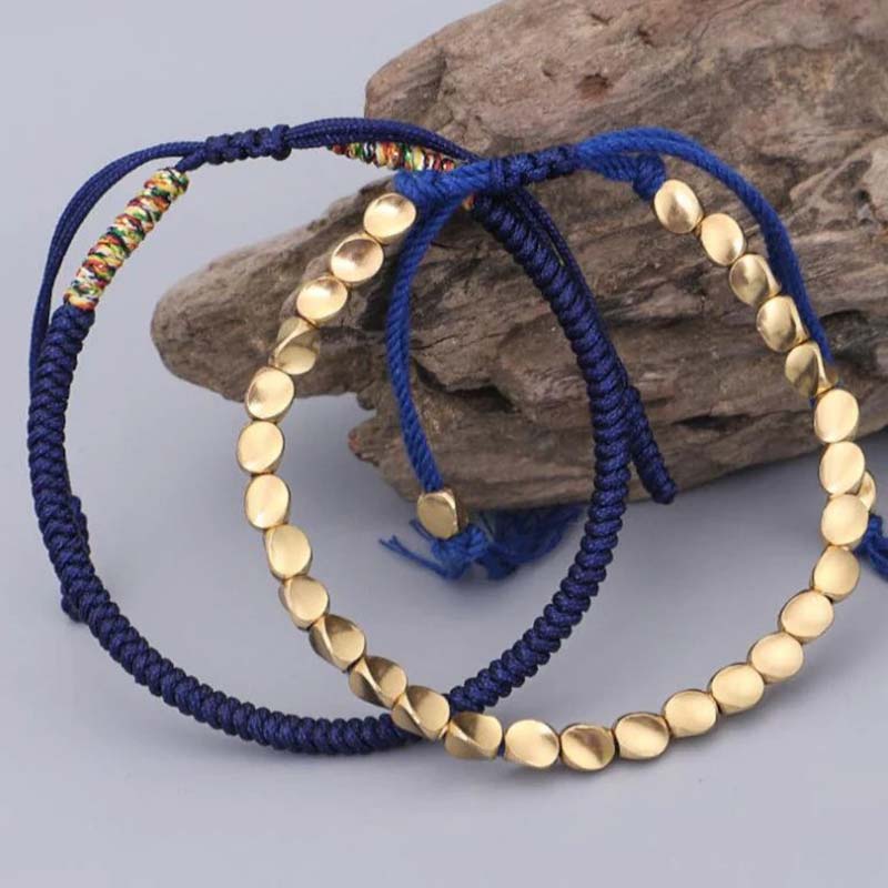 Buddha Stones 3 PCS Tibetan Copper Beads Healing Protection Luck Bracelet Set Bracelet BS 2