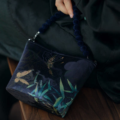 Buddha Stones Small Bamboo Leaves Butterfly Peony Flowers Magpie Metal Chain Crossbody Bag Shoulder Bag Handbag Handbags BS 10