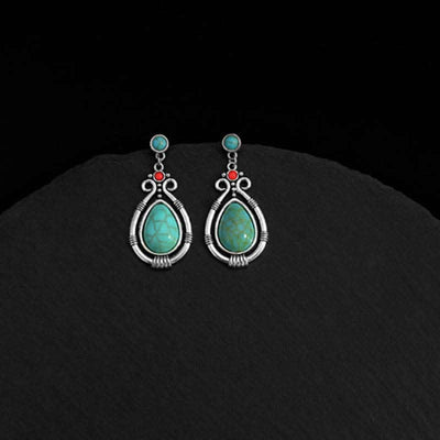 Buddha Stones Tibet Vintage Turquoise Waterdrop Strength Drop Dangle Earrings Clips Earrings BS 5
