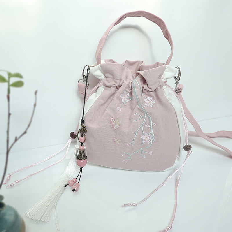 Buddha Stones Handmade Embroidered Flowers Canvas Tote Shoulder Bag Handbag Bag BS 49