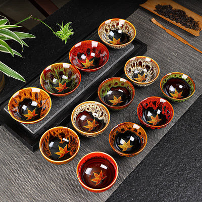 Buddha Stones Maple Leaf Colorful Ceramic Teacup Home Tea Cups Cup BS 1
