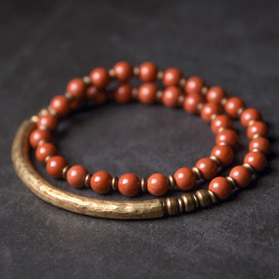 Buddha Stones Red Jasper Moss Agate Black Obsidian Crystal Copper Peace Couple Bracelet Bracelet BS 4