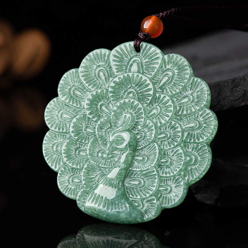 Buddha Stones Natural Jade Peacock Luck Prosperity Necklace Pendant Necklaces & Pendants BS Jade (Prosperity ♥ Abundance)