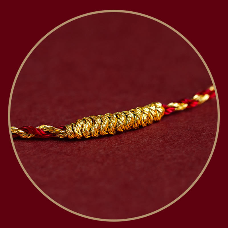 Buddha Stones 14K Gold Plated Handmade Red Gold Rope King Kong Knot Braided Luck Bracelet Bracelet BS 9