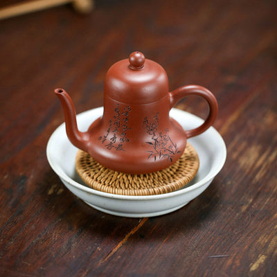 Buddha Stones Vintage Bamboo Peach Blossom Purple Clay Kung Fu Teapot Teapot BS 18