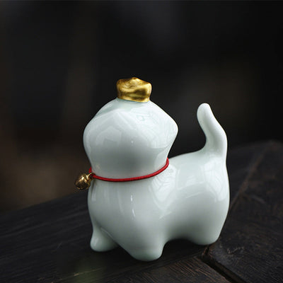 Buddha Stones Mini Lucky Cat Ingot Tea Pet Ceramic Home Desk Figurine Decoration Decorations BS Lucky Cat Green 5.5*3.2*6cm