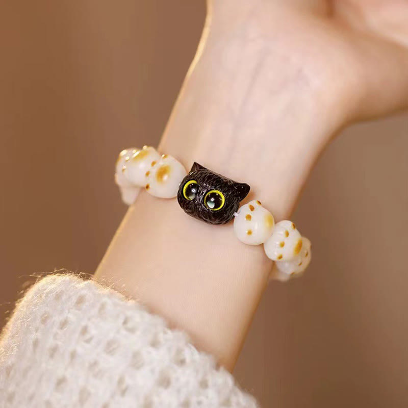 Buddha Stones Natural Bodhi Seed Red Sandalwood Lovely Paw Lucky Cat Peace Bracelet Bracelet BS 4