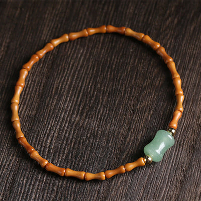 Buddha Stones Natural Olive Pit Green Aventurine Bamboo Pattern Luck Bracelet Bracelet BS 5