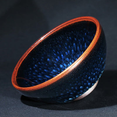 Buddha Stones Handmade Blue Francolinus Spot Chinese Jianzhan Ceramic Teacup Kung Fu Tea Cup Bowl Jian Zhan Tea Cup BS 10