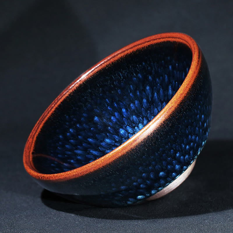 Buddha Stones Handmade Blue Francolinus Spot Chinese Jianzhan Ceramic Teacup Kung Fu Tea Cup Bowl Jian Zhan Tea Cup BS 10