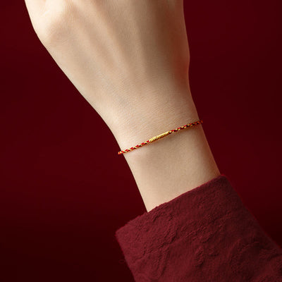 Buddha Stones 14K Gold Plated Handmade Red Gold Rope King Kong Knot Braided Luck Bracelet Bracelet BS 4
