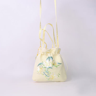 Buddha Stones Lotus Peony Epiphyllum Phoenix Suzhou Embroidery Cotton Linen Tote Crossbody Bag Shoulder Bag Handbag Crossbody Bag BS 7