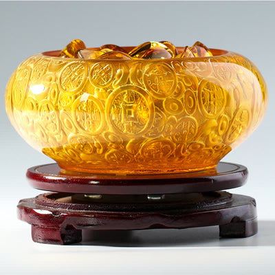 Buddha Stones Handmade Liuli Crystal Treasure Bowl Ingots Art Piece Home Decoration Decorations BS 13