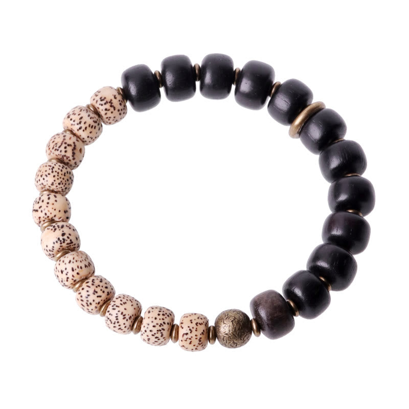 Buddha Stones Tibetan Bodhi Seed Black Obsidian Ebony Wood Copper Peace Bracelet Bracelet BS 10
