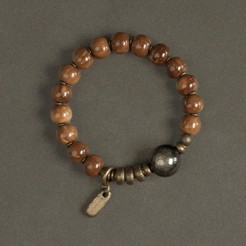 Buddha Stones Kuka Seed Tiger Eye Gold Sheen Obsidian Copper Wealth Luck Bracelet Bracelet BS 7
