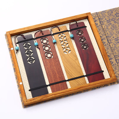 Buddha Stones 4Pcs Four Seasons Plum Orchid Bamboo Chrysanthemum Peking Opera Mask Wood Bookmarks With Gift Box Bookmarks BS 4Pcs Ancient Window
