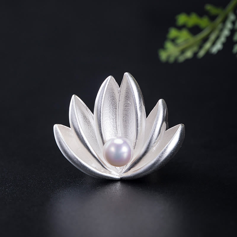 Buddha Stones 925 Sterling Silver Lotus Flower Pearl New Beginning Brooch Brooch BS 6