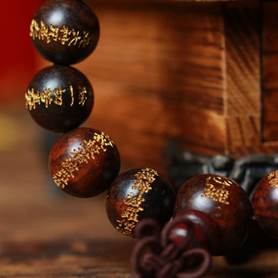 Buddha Stones Tibetan Rosewood Heart Sutra Engraved Cure Bracelet Bracelet BS 2