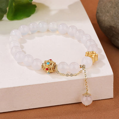 Buddha Stones Natural Red Agate White Agate Peach Blossom Self-acceptance Bracelet Bracelet BS White Agate(Luck♥Positivity)