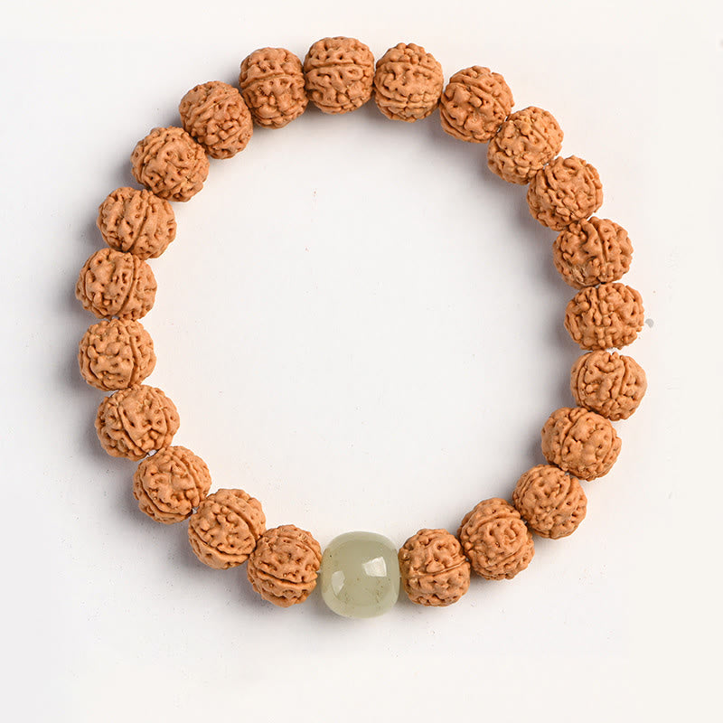 Buddha Stones Tibet Rudraksha Bodhi Seed Wealth Auspiciousness Bracelet Bracelet BS Hetian Jade