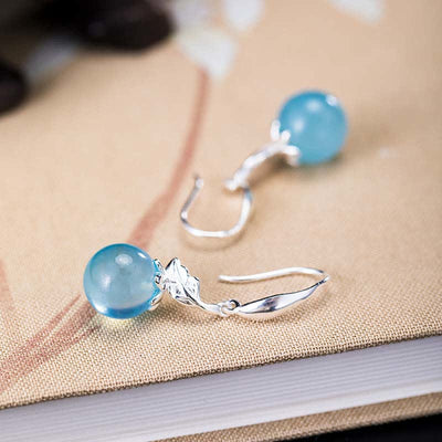 Buddha Stones 925 Sterling Silver Natural Aquamarine Leaf Flower Peace Earrings Necklace Earrings BS 4