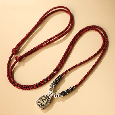 Buddha Stones Tibetan 925 Sterling Silver Zakiram Goddess of Wealth Protection Rope Necklace Pendant Necklaces & Pendants BS Red Rope