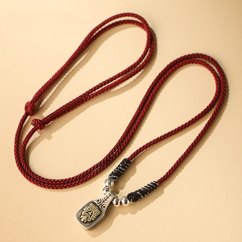 Buddha Stones Tibetan 925 Sterling Silver Zakiram Goddess of Wealth Protection Rope Necklace Pendant Necklaces & Pendants BS Red Rope