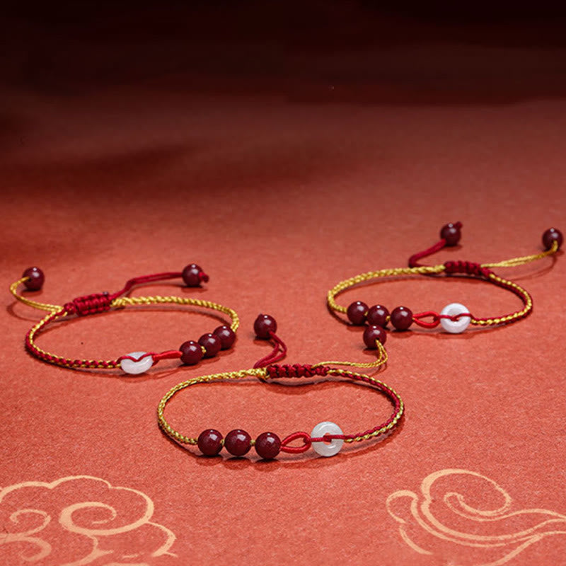 Buddha Stones Natural Cinnabar Jade Peace Buckle Blessing Bracelet Bracelet BS 16
