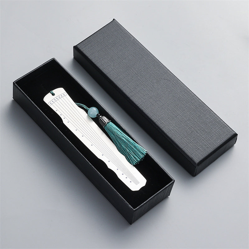 Buddha Stones Classical Musical Instruments Pipa Guzheng Guqin Ruan Metal Bookmarks Tassel With Gift Box Bookmarks BS Silver Guqin-Gift Box