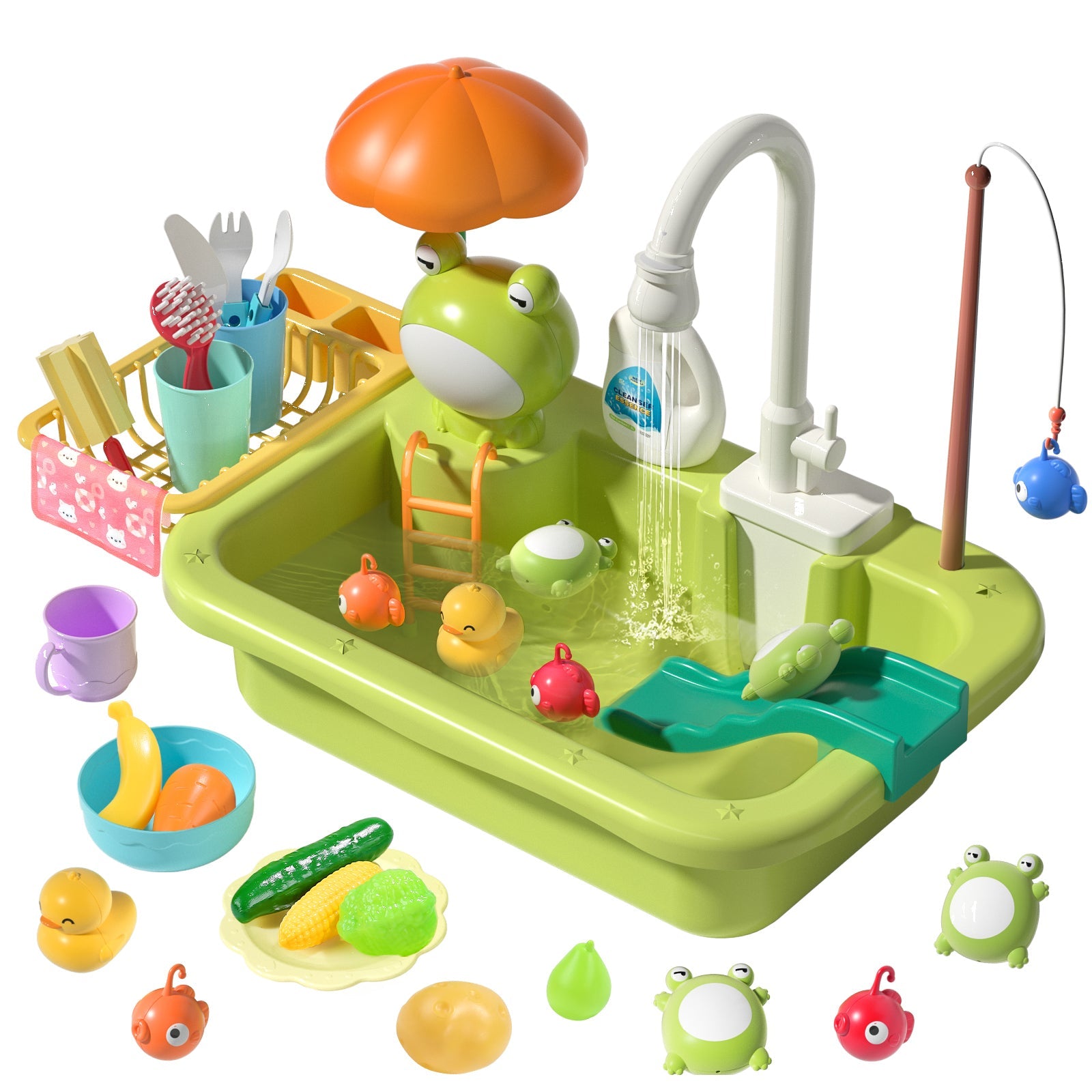 Fidtoy Kitchen Sink Playset with Running Water for Kids 3+