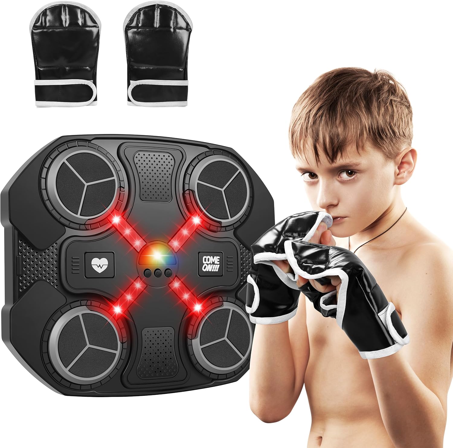 Fidtoy Smart Bluetooth Music Boxing Target for Kids Ages 5+, Black Music Boxing Machine with Adjustable Speed Levels, Color Light Reaction Training, Suction Cup Installation and Bluetooth Music Play