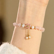 Foviel Rosenquarz Perle Blumen Charm Liebe Armband
