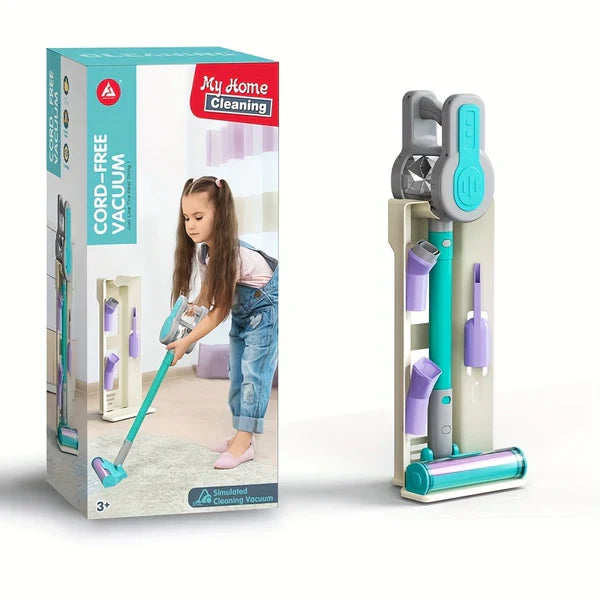 Fidtoy Aspirateur électronique 4-en-1 bleu pour enfants, jouet de rôle réaliste avec modes vertical et portable, 3 buses, jouet pour développer la motricité, à partir de 3 ans