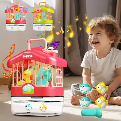 Fidtoy Jouet 2 en 1 Cage à oiseaux parlante et aquarium à poissons magnétiques en plastique avec capteur vocal, musique, lumières et jeu de pêche magnétique pour enfants de 2 ans et plus