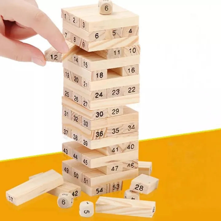 Fidtoy Wooden Number Jenga Puzzle with Dice – Educational Toy for Kids