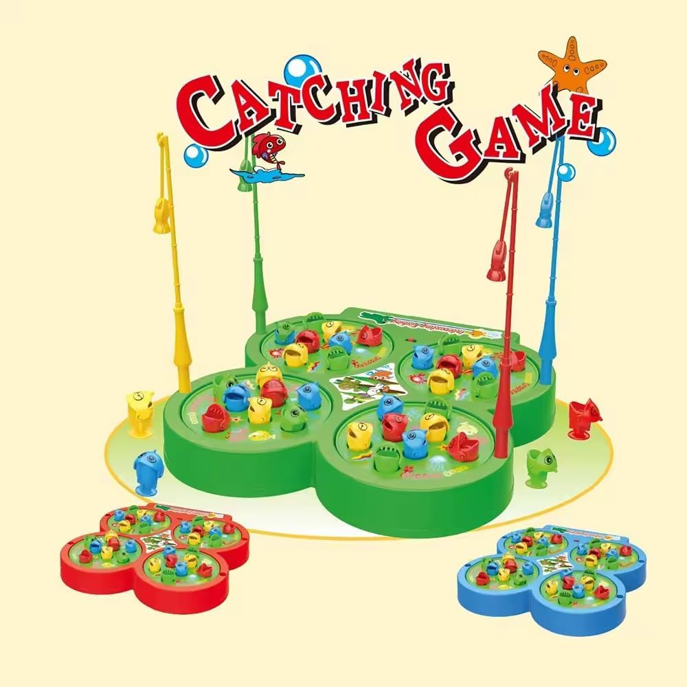 Fidtoy Magnetic Rotating Fishing Game for Kids 4 Players Musical Fish Catching Toy Age 3+