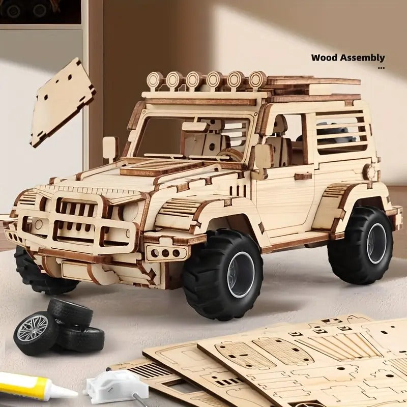 Jeep mecánico de madera 3D para armar (125 piezas) - 802