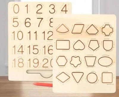 Fidtoy Montessori Double-Sided Number and Shapes Tracing Board for Kids Wooden Pre-Writing Learning Toy Age 2-6