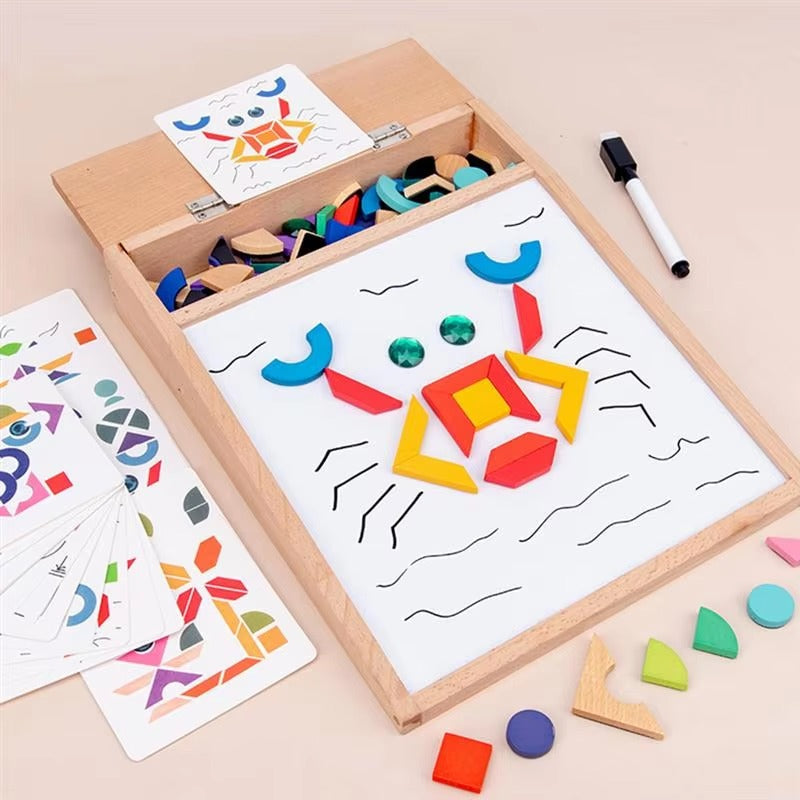 Tableau magnétique multifonctionnel en bois avec puzzle de dessin - 659