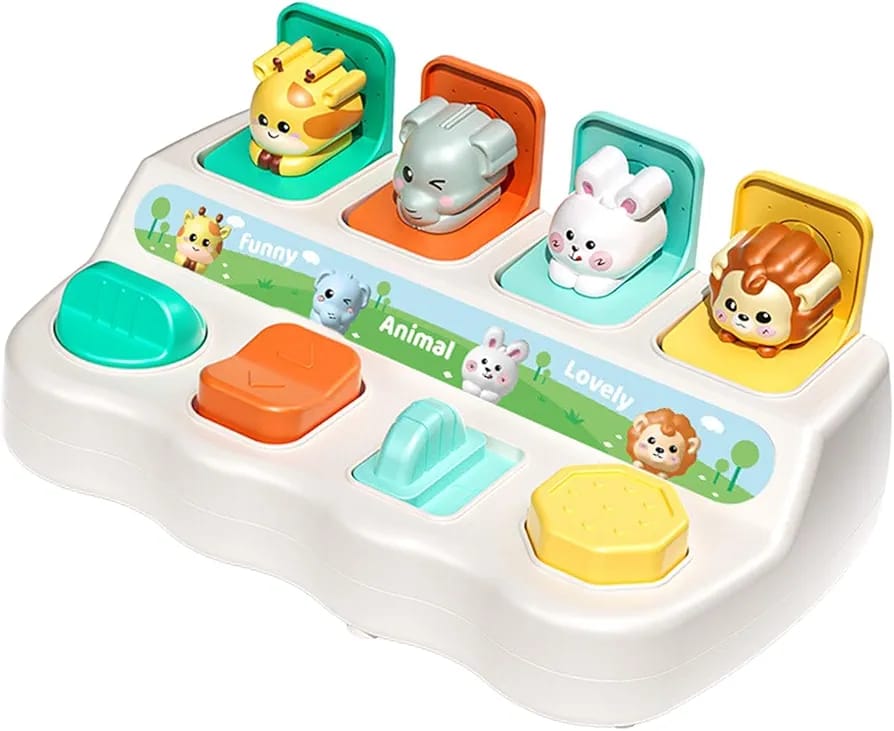 Fidtoy Cute Animal Learning Pop Up Toy for Toddlers 12+ Months Interactive Cause and Effect Educational Animal Activity Toy