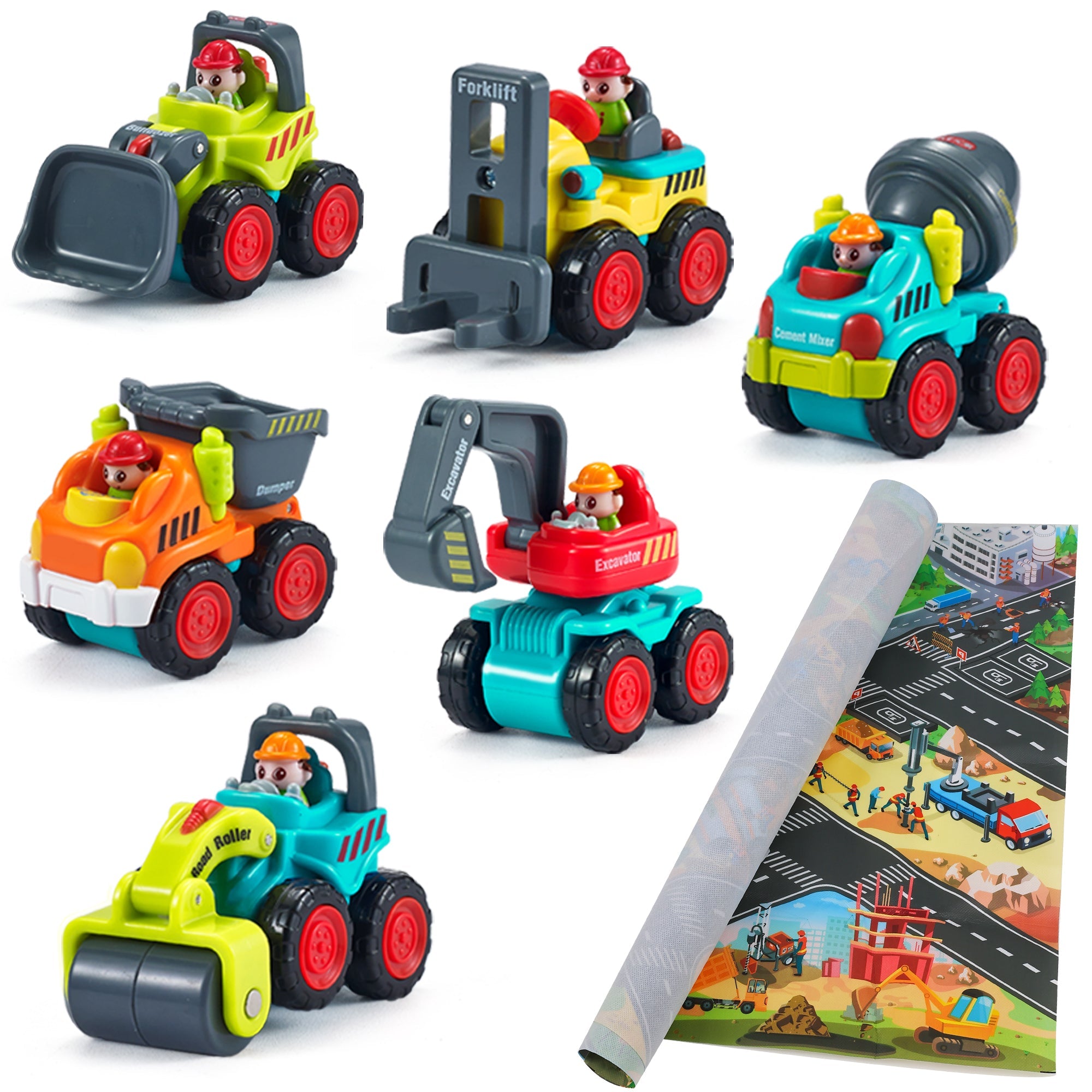 Fidtoy 6PCS Construction Vehicle Toy Set with Playmat for Kids