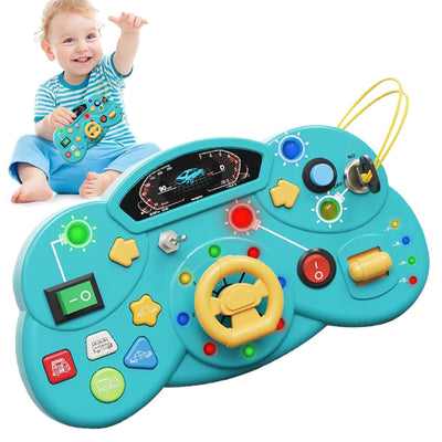 Fidtoy Busy Switch Light Car Console Board B50 for Toddlers – Interactive Steering Wheel Busy Board with LED Lights, Vehicle Sounds & Fine Motor Play