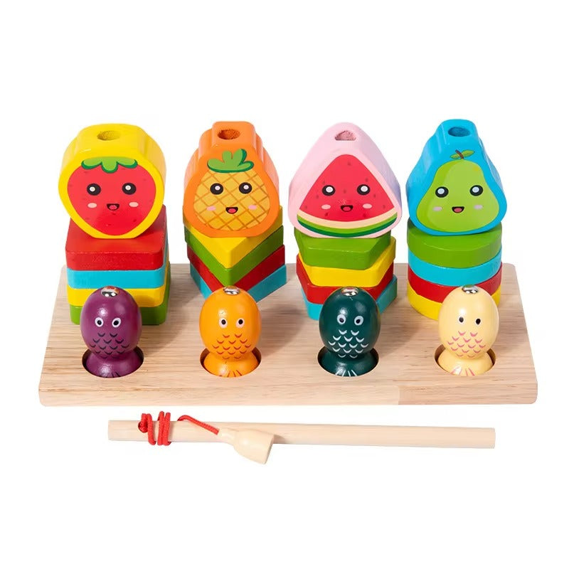 Juego de pesca y enlazado de frutas con formas 3 en 1 multifuncional - 566