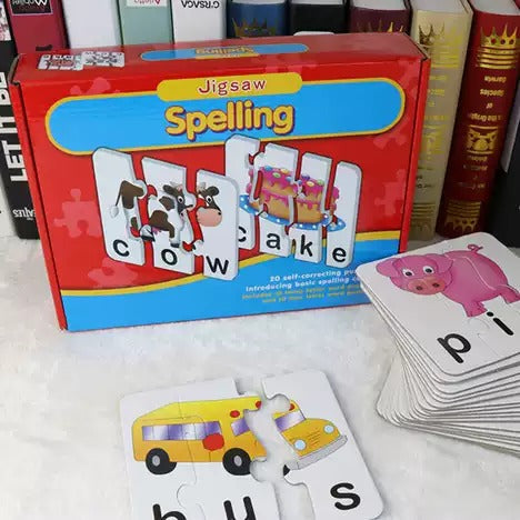 Fidtoy Self-Correcting Spelling Puzzle Cards for Kids 20 Piece Three Four Letter Word Learning Set Age 4+